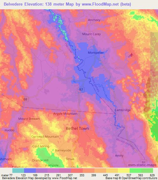 Belvedere,Jamaica Elevation Map