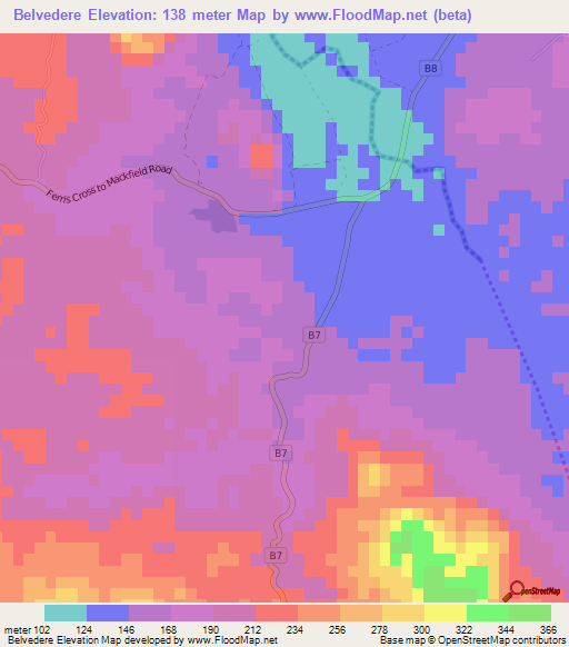 Belvedere,Jamaica Elevation Map