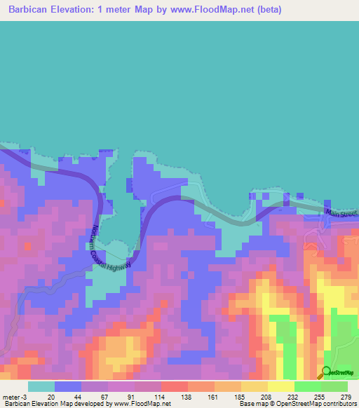 Barbican,Jamaica Elevation Map