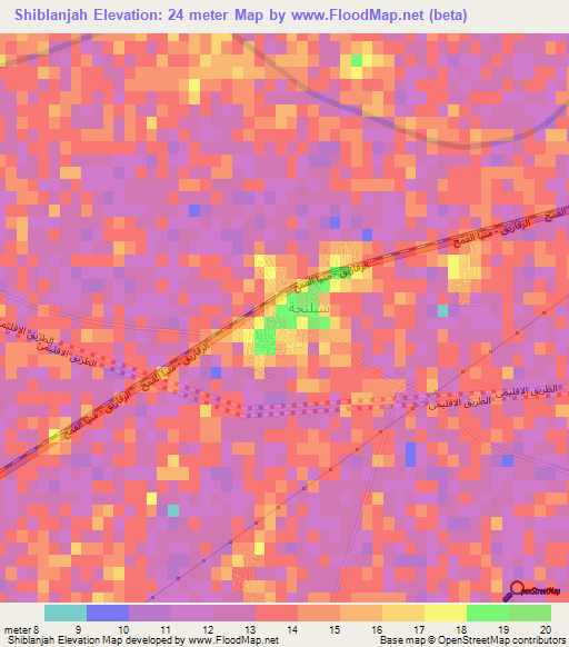 Shiblanjah,Egypt Elevation Map