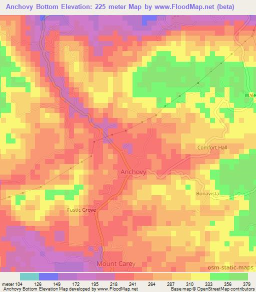Anchovy Bottom,Jamaica Elevation Map