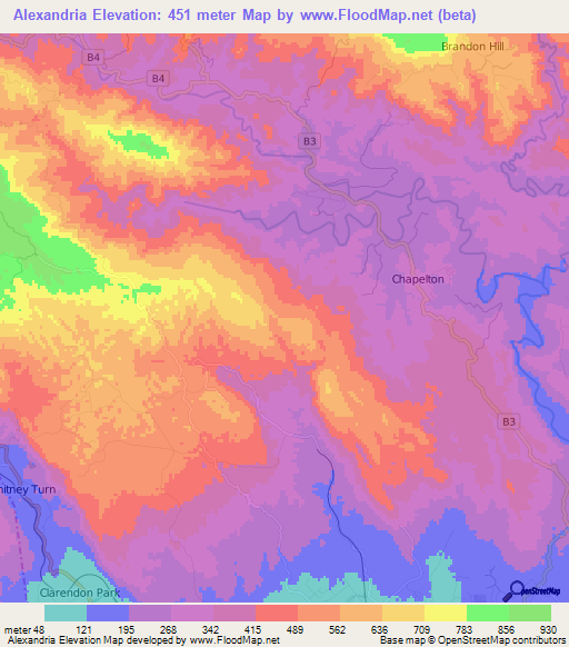 Alexandria,Jamaica Elevation Map