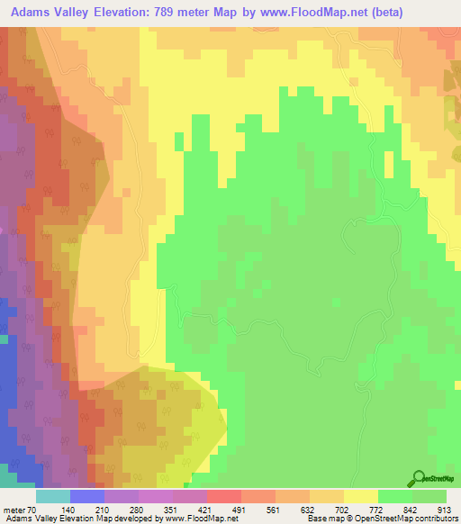Adams Valley,Jamaica Elevation Map
