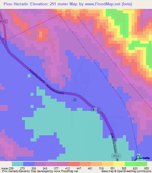 Pino Herrado,Dominican Republic Elevation Map