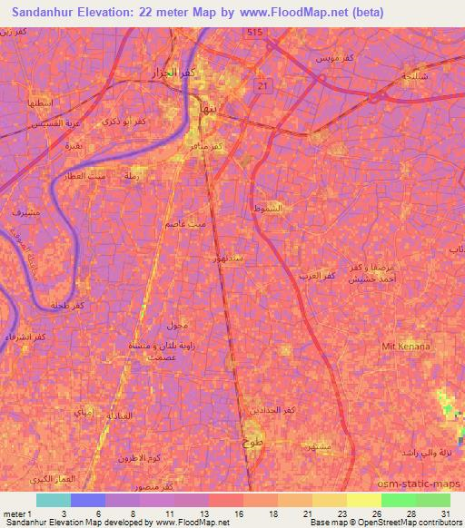Sandanhur,Egypt Elevation Map