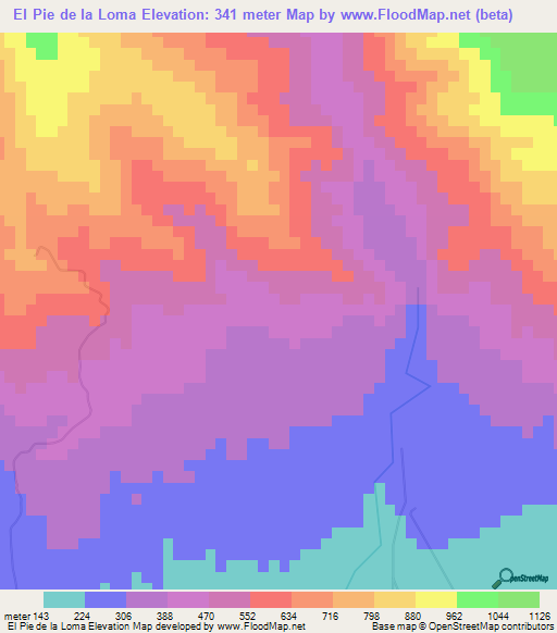 El Pie de la Loma,Dominican Republic Elevation Map