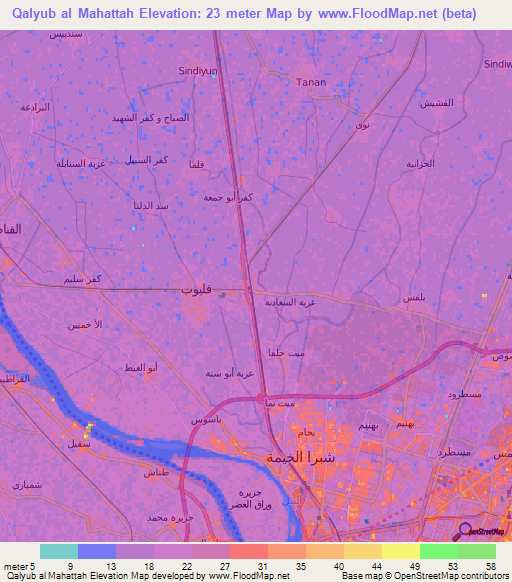 Qalyub al Mahattah,Egypt Elevation Map
