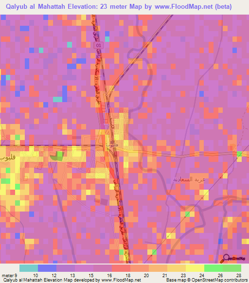 Qalyub al Mahattah,Egypt Elevation Map