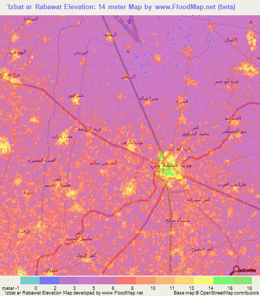 `Izbat ar Rabawat,Egypt Elevation Map