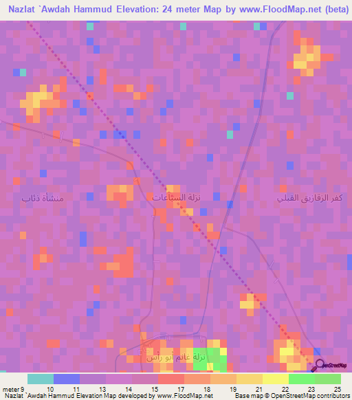 Nazlat `Awdah Hammud,Egypt Elevation Map