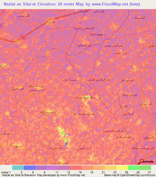 Nazlat as Siba`at,Egypt Elevation Map
