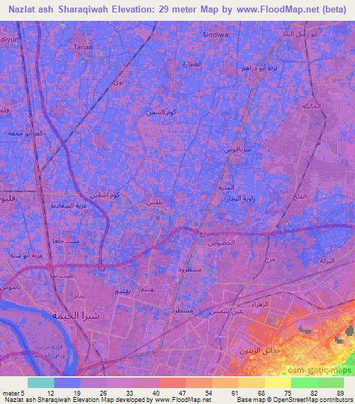 Nazlat ash Sharaqiwah,Egypt Elevation Map