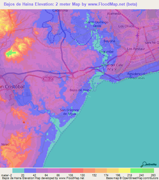 Bajos de Haina,Dominican Republic Elevation Map