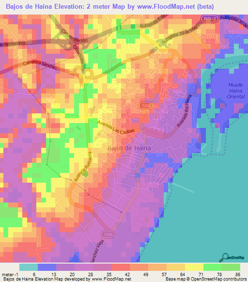 Bajos de Haina,Dominican Republic Elevation Map