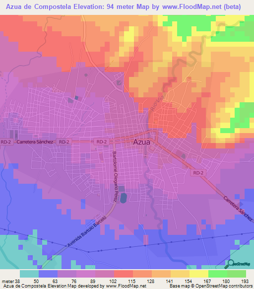Elevation of Azua de Compostela,Dominican Republic Elevation Map
