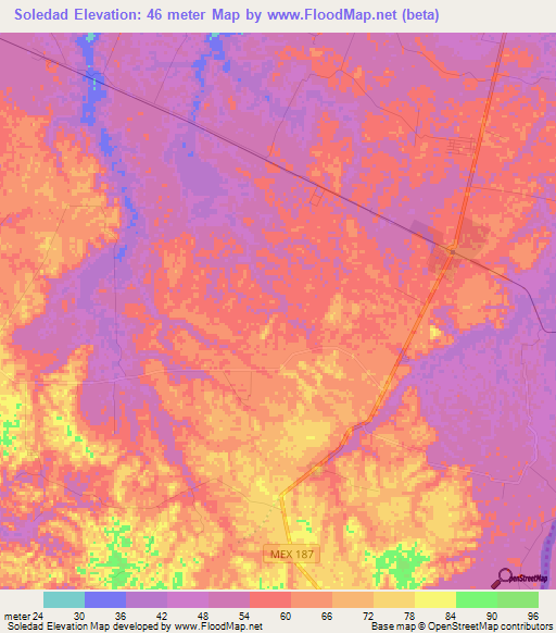 Soledad,Mexico Elevation Map