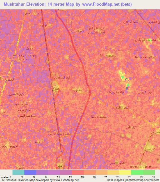 Mushtuhur,Egypt Elevation Map
