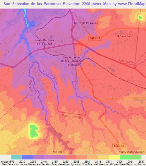San Sebastian de las Barrancas,Mexico Elevation Map
