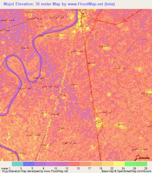 Mujul,Egypt Elevation Map