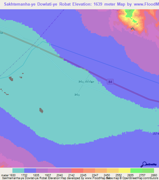 Sakhtemanha-ye Dowlati-ye Robat,Iran Elevation Map