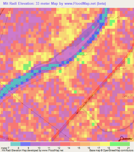 Mit Radi,Egypt Elevation Map