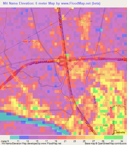 Mit Nama,Egypt Elevation Map