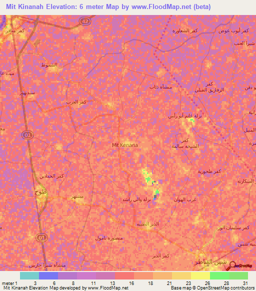 Mit Kinanah,Egypt Elevation Map