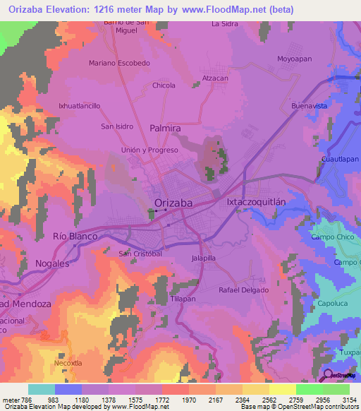 Orizaba,Mexico Elevation Map