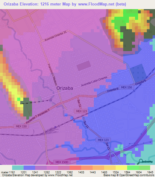 Orizaba,Mexico Elevation Map