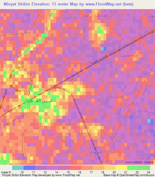 Minyat Shibin,Egypt Elevation Map