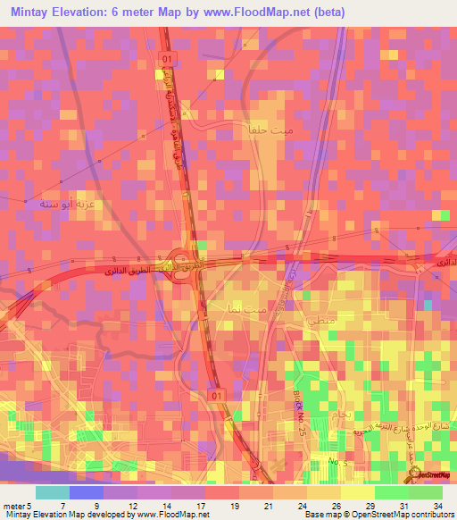 Mintay,Egypt Elevation Map