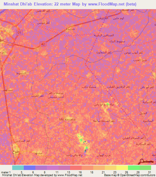 Minshat Dhi'ab,Egypt Elevation Map