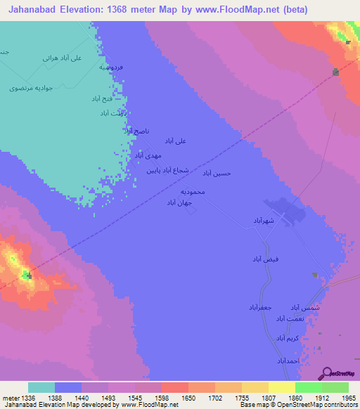 Jahanabad,Iran Elevation Map