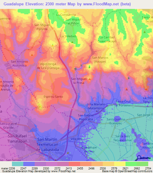 Guadalupe,Mexico Elevation Map