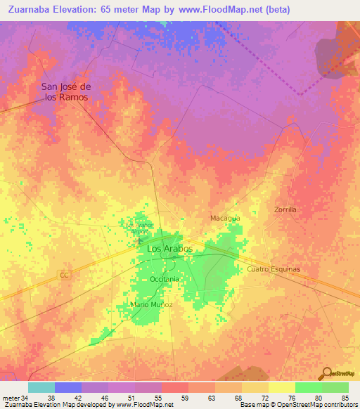 Zuarnaba,Cuba Elevation Map