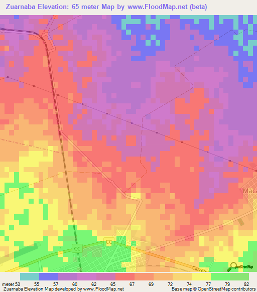 Zuarnaba,Cuba Elevation Map