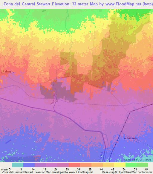 Zona del Central Stewart,Cuba Elevation Map