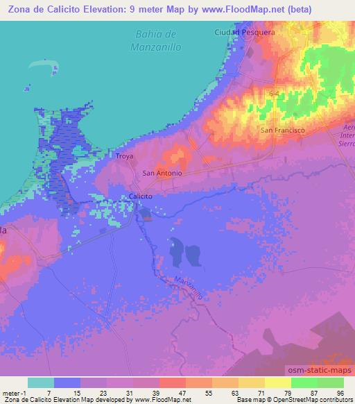 Zona de Calicito,Cuba Elevation Map