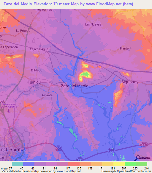Zaza del Medio,Cuba Elevation Map