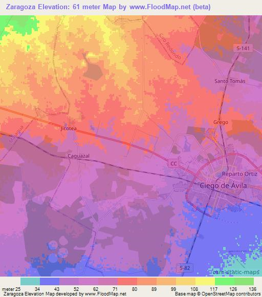 Zaragoza,Cuba Elevation Map