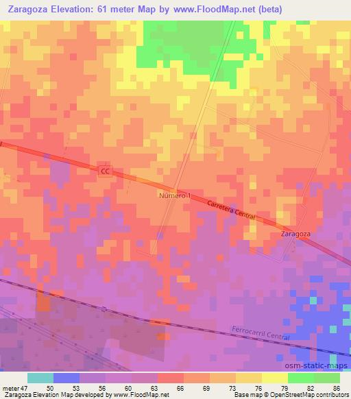 Zaragoza,Cuba Elevation Map