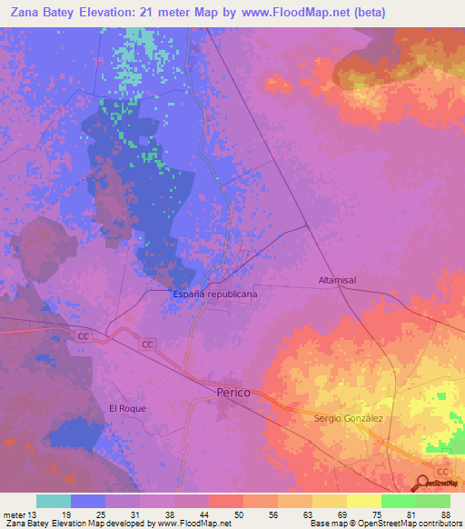 Zana Batey,Cuba Elevation Map