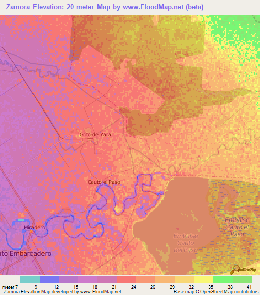 Zamora,Cuba Elevation Map