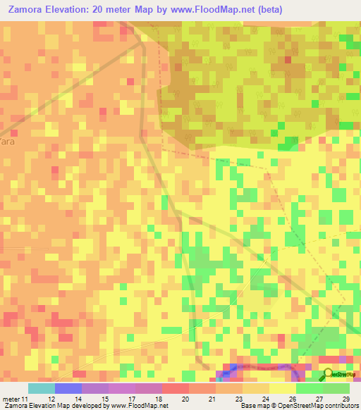 Zamora,Cuba Elevation Map
