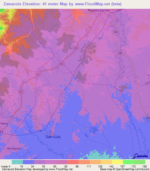 Zamacois,Cuba Elevation Map