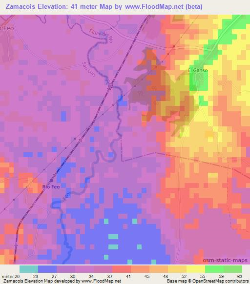 Zamacois,Cuba Elevation Map