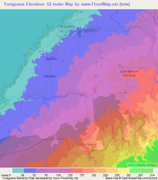 Yuraguana,Cuba Elevation Map