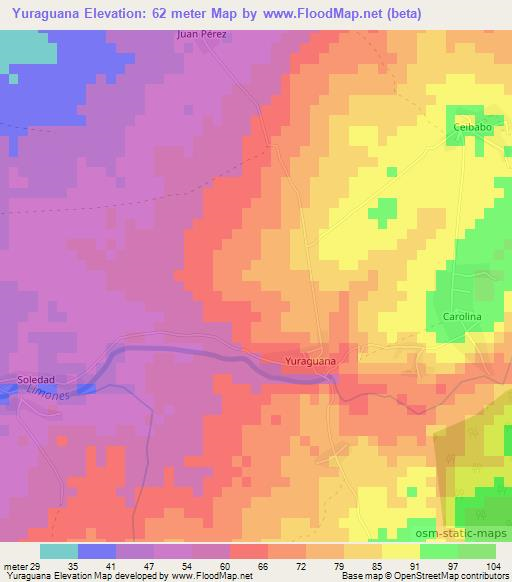 Yuraguana,Cuba Elevation Map