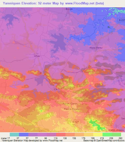 Yareniquen,Cuba Elevation Map