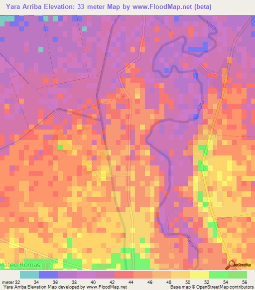 Yara Arriba,Cuba Elevation Map